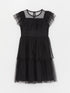 LC Waikiki Crew Neck Short Sleeved Girl Tulle Dress